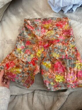 lululemon athletica Floral High-Waist Bike Shorts - Pink, Yellow, Gray, Orange